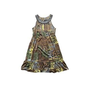Y2K Vintage Sleeveless Ruffle Dress with wood beads